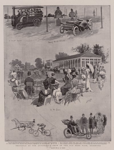 リッチモンドのオールドディアパークの自動車ショーでのスケッチ 作： Henry Marriott Paget